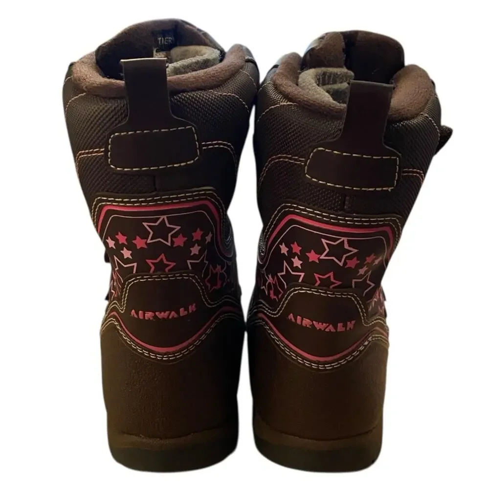 Airwalk Toddler Girls Snow Boots 10 Brown Pink Easy Fasten Waterproof Faux Lined